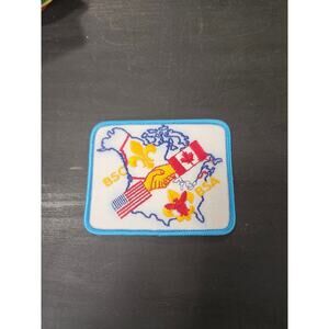 Vtg BSA BSC USA Canada Friendship Patch Scout Emblem Handshake Fleur-de-lis Map